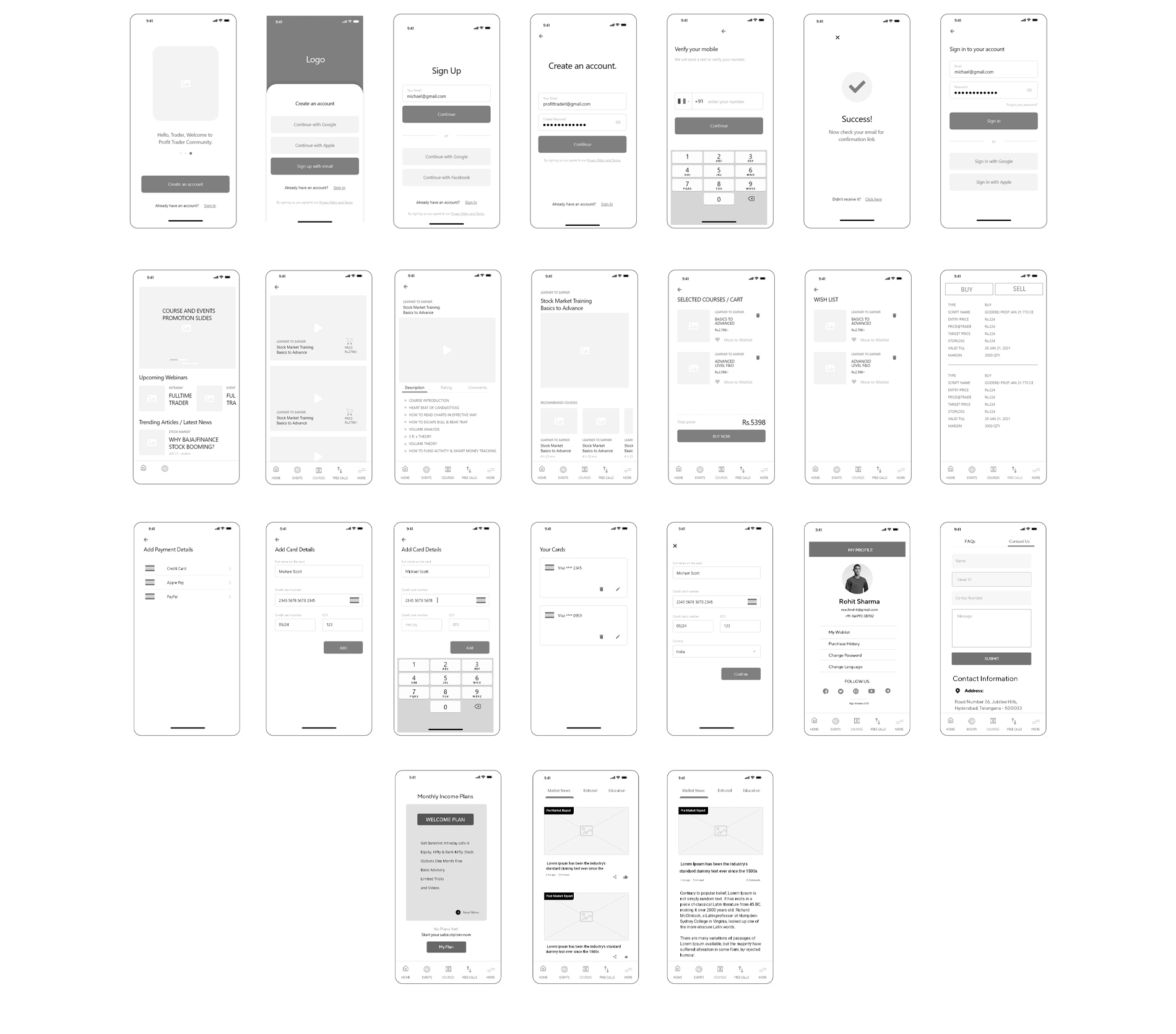 mobile wireframes